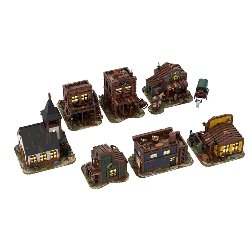 City Street View Model Moc Building Blocks Western Town Model Technology Brick DIY Assembly Construction Holiday Toy Set Gifts