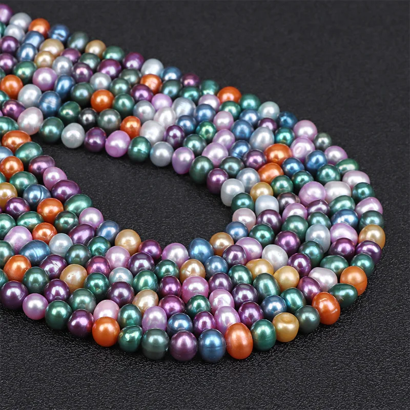 

Mixed Color Natural Pearl Beads 7-8mm Near Round Freshwater Pearl Loose Beads For Jewelry Making DIY Bracelet Necklace 14"