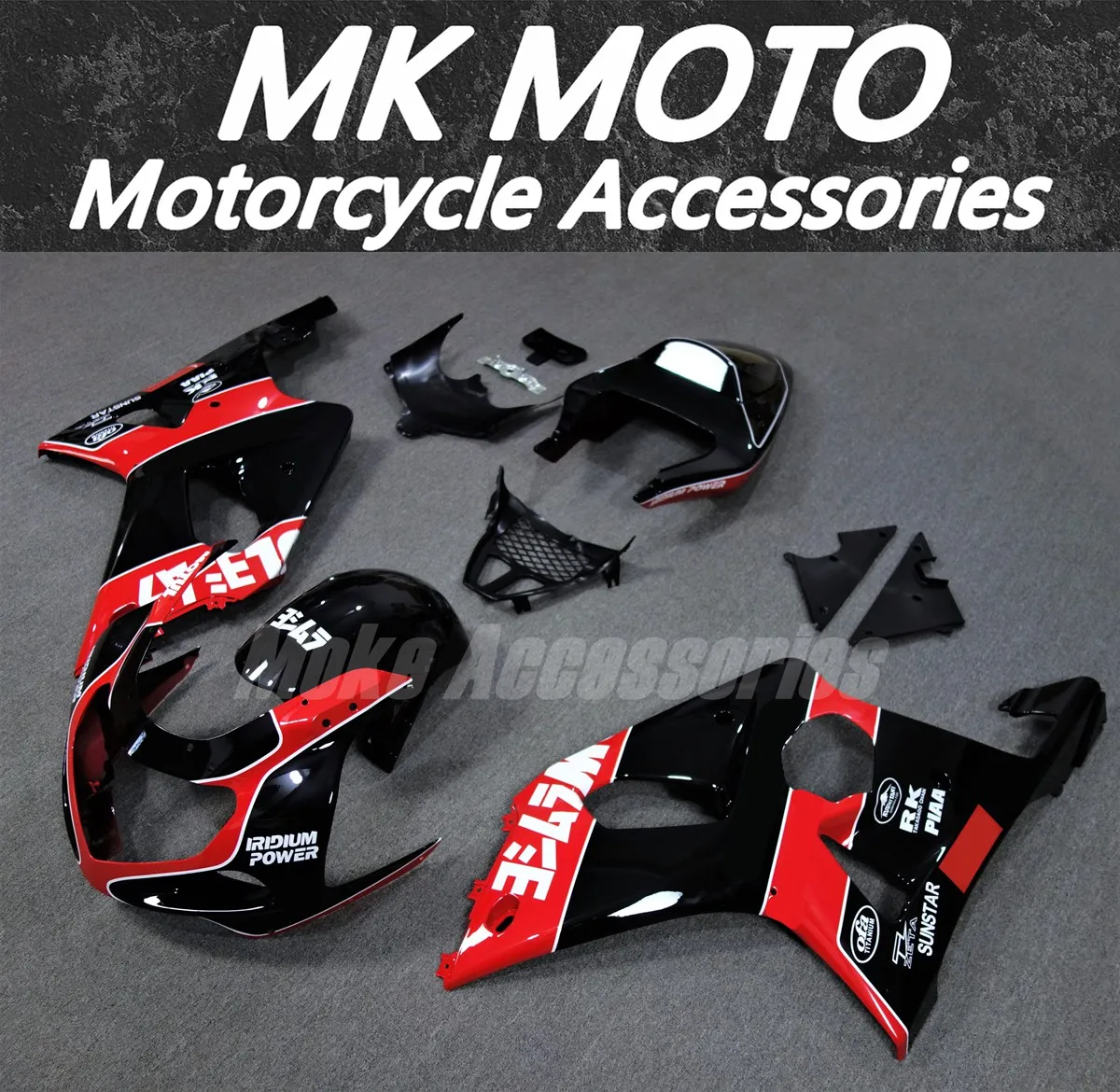 مجموعة انسيابية للدراجات النارية من Moke Moto مناسبة لـ Gsxr1000 2000 2001 2002 مجموعة هيكل السيارة عالية الجودة حقن ABS أحمر وأسود Yoshimura