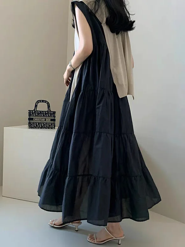 فستان صيفي جديد للنساء بتصميم بسيط وأنيق، فستان طويل بدون أكمام على الطراز الكوري، فستان متعدد الاستخدامات بطول متوسط وقصة A-...