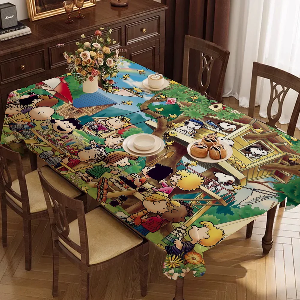 Cartoon-S-Snoopy-Dog Tablecloth Table Cover Christmas Picnic Party Birthday Wedding Waterproof Desk Cloth Table Decor