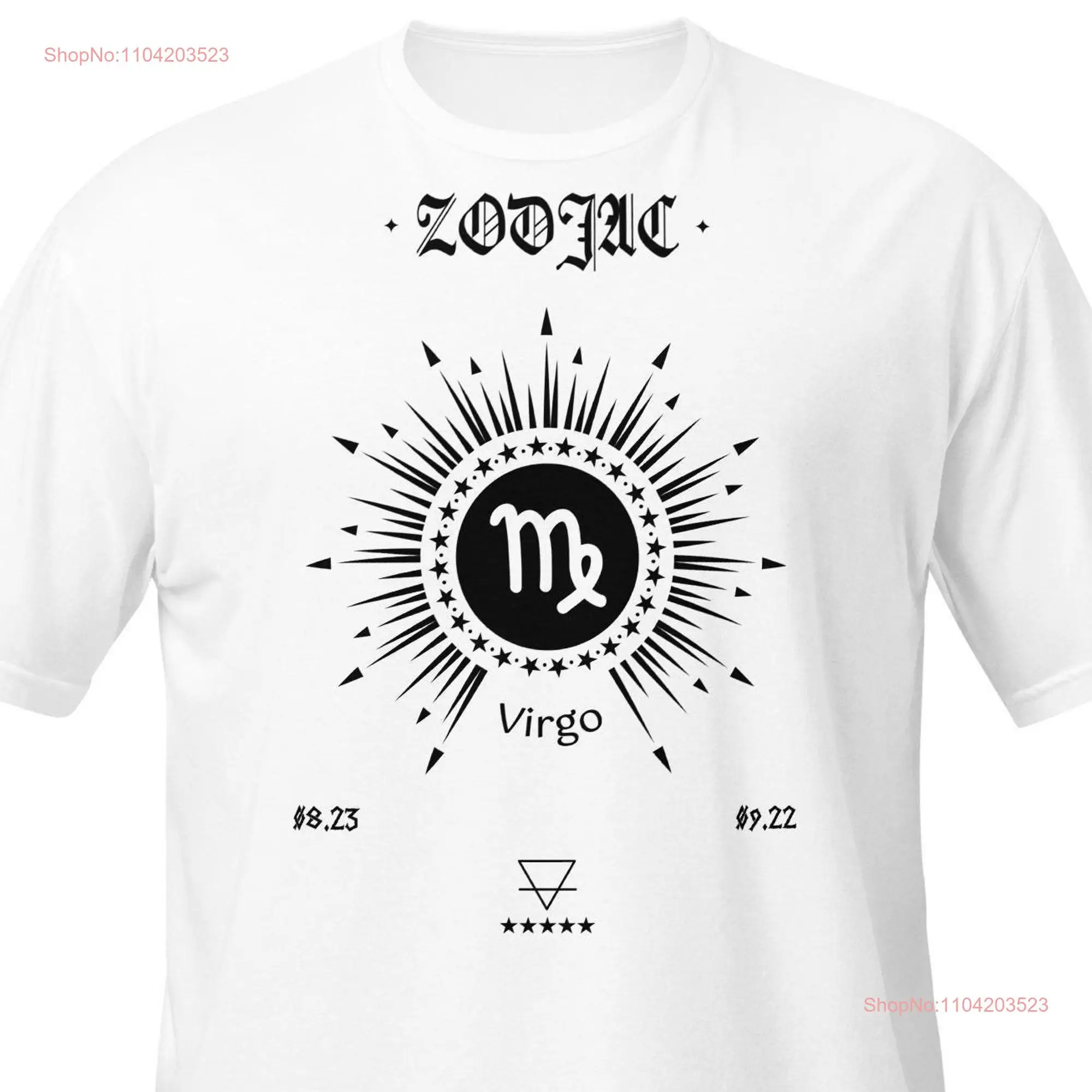 Virgo Sign T shirt design with gothic letters and symbolism long or short sleeves