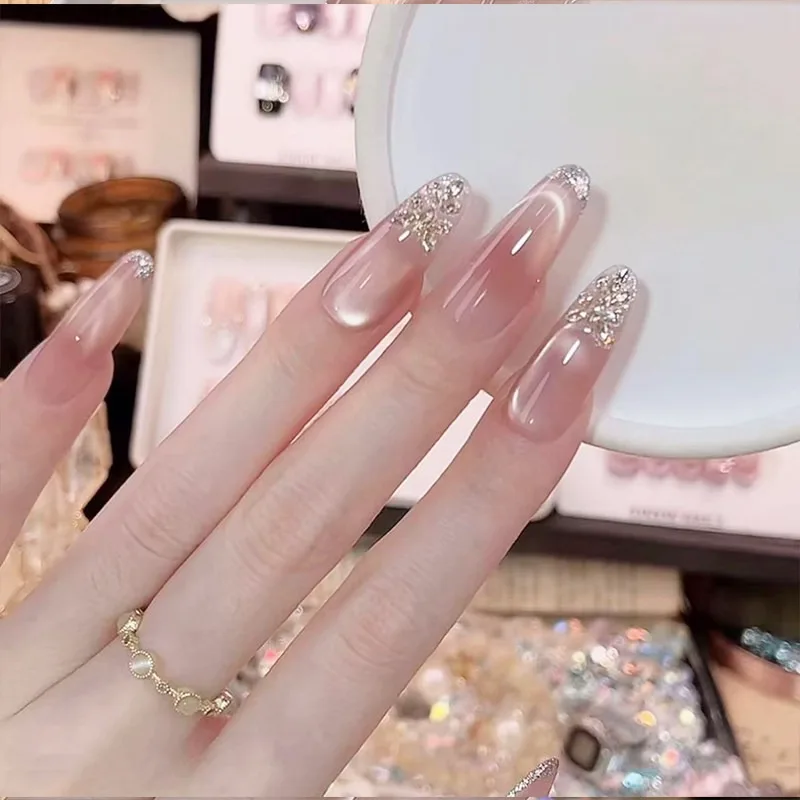 2026 New High-End Nude Cat Eye Fake Nails, Hot Popular Handmade Reusable Removable Wearable Nail Patches For Daily