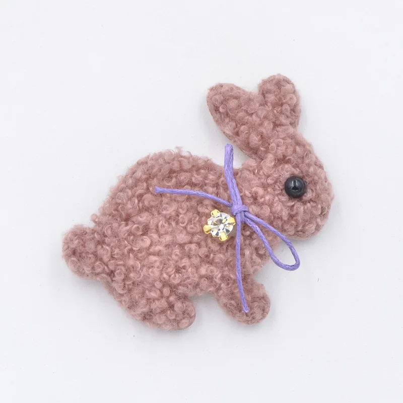 6Pcs Teddy Plush Padded Patches Kawaii Rabbit with Bow Rhinestone Appliques for Clothes Leggings Crafts DIY Hairpin Decor