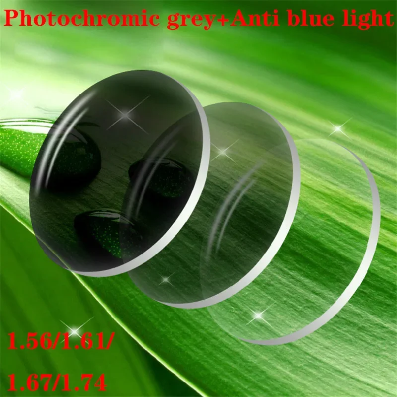 Vazrobe 1.56/1.61/1.67/1.74 Photochromic Grey Lens Chameleon+anti Blue Light Transition 2 Pcs UV400 Anti Reflection Scratch
