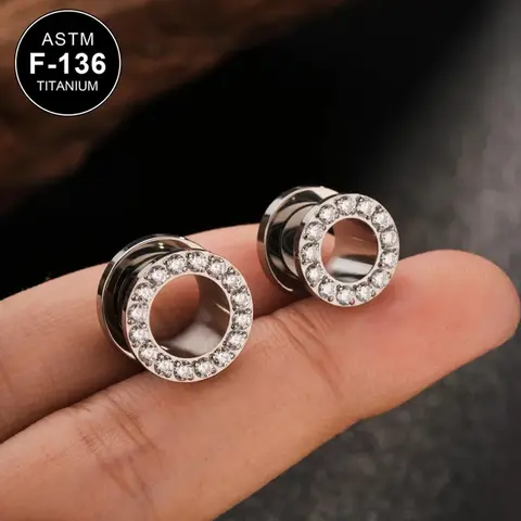 पीस टाइटेनियम कान सुरंग प्लग पेव्ड सीजेड जेम कान विस्तार कान गेज स्ट्रेचिंग किट स्क्रू बैक मांस फैलाव कान विस्तारक 10 best sales कान खींचने वाली किट - №10