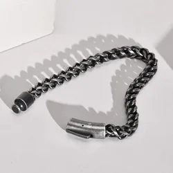 ULJ Vintage Oxidized Black Box Link Chain Man Bracelets for Men Stainless Steel Punk Motorcycle Charm Male Hand Jewelry