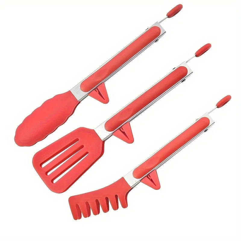 3pcs/set, Silicone Steak Clamps, Serving Tongs, Food Tongs, Barbecue Tongs, Silicone Cooking Tongs, Bread Tongs, Steak Tongs, Sa