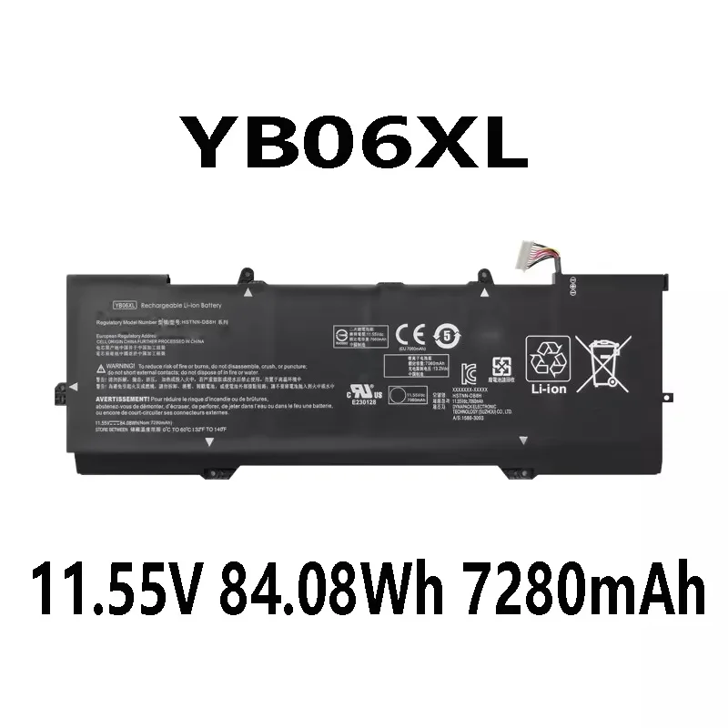 YB06XL 11.55V 84.08Wh 7280mAh Laptop Battery for HP Spectre X360 15-CH HSTNN-DB8H HSTNN-DB8V TPN-Q200 YB06084XL