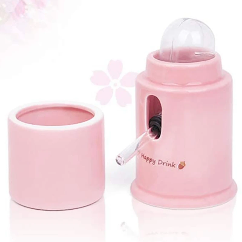 HOT SALE Pet Dispenser Base Ceramics Small Animal Hamster Water Feeder Bottle Holder(Pink)