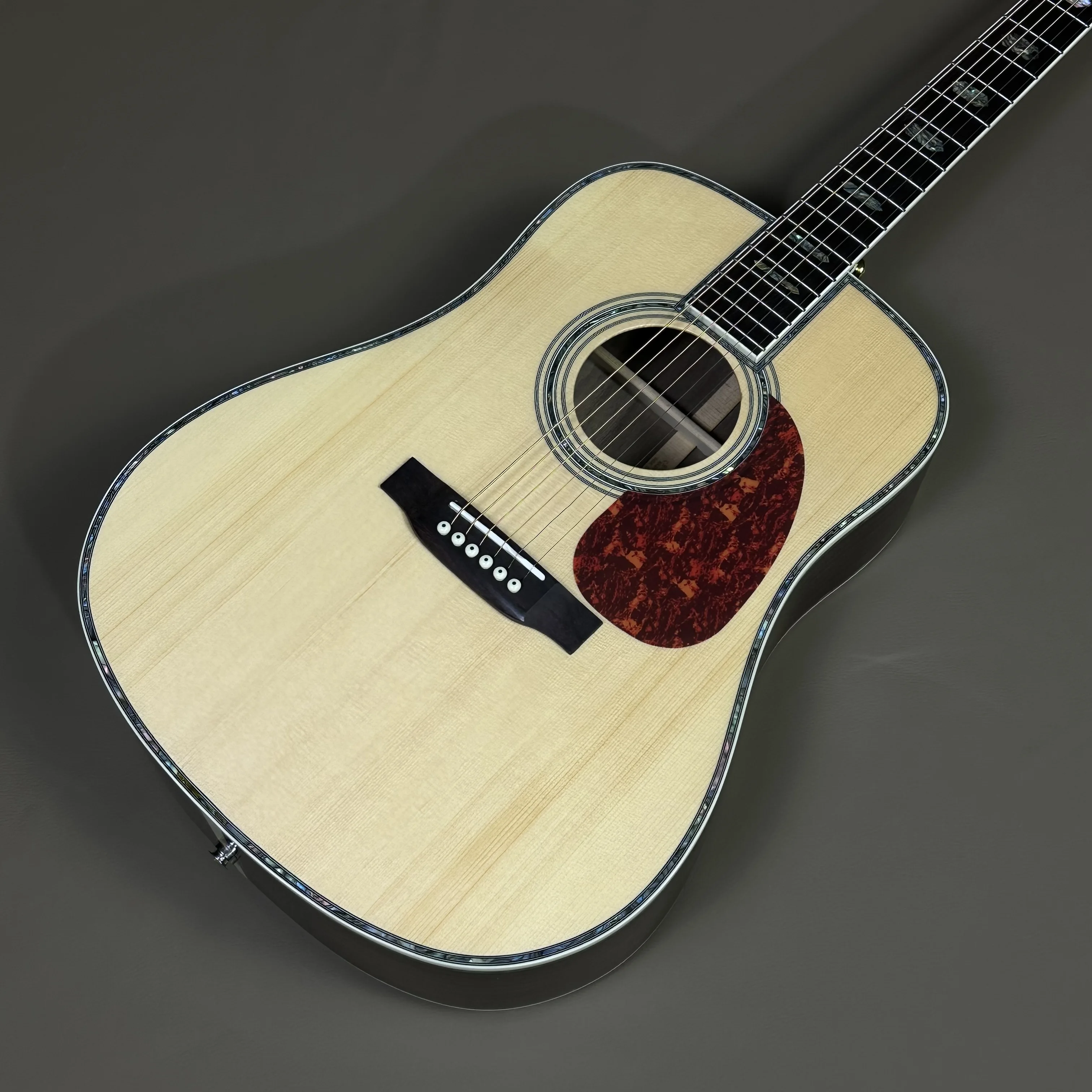 Deluxe Edition Handmade D45 Acoustic Guitar Natural Spruce Top Folk Guitar Country Style, Bone String Nut Rosewood Fingerboard