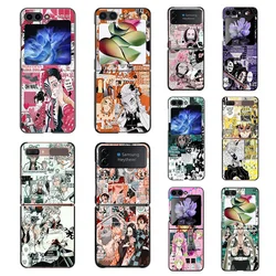 Phone Case For Samsung Z Flip 6 5 4 3 Galaxy ZFlip6 5G Flip5 Flip4 Flip3 Demon Slayer Comic Black Hard Camera Protective Cove