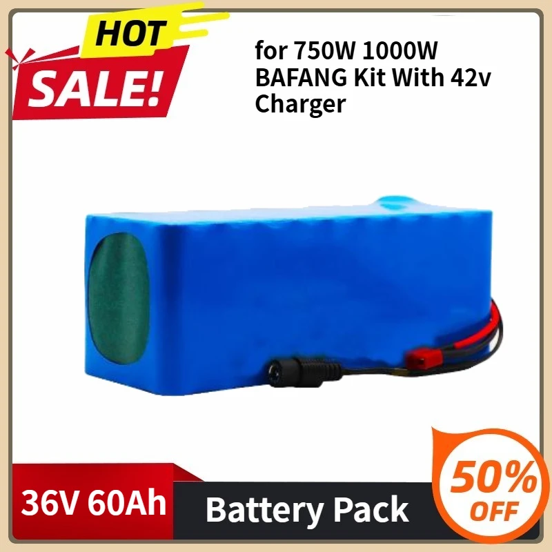 

New 10S4P Battery Rechargeable lithium Battery Pack Built-in 20A BMS for 750W 1000W BAFANG Kit With 42v Charger 36V 60Ah Battery