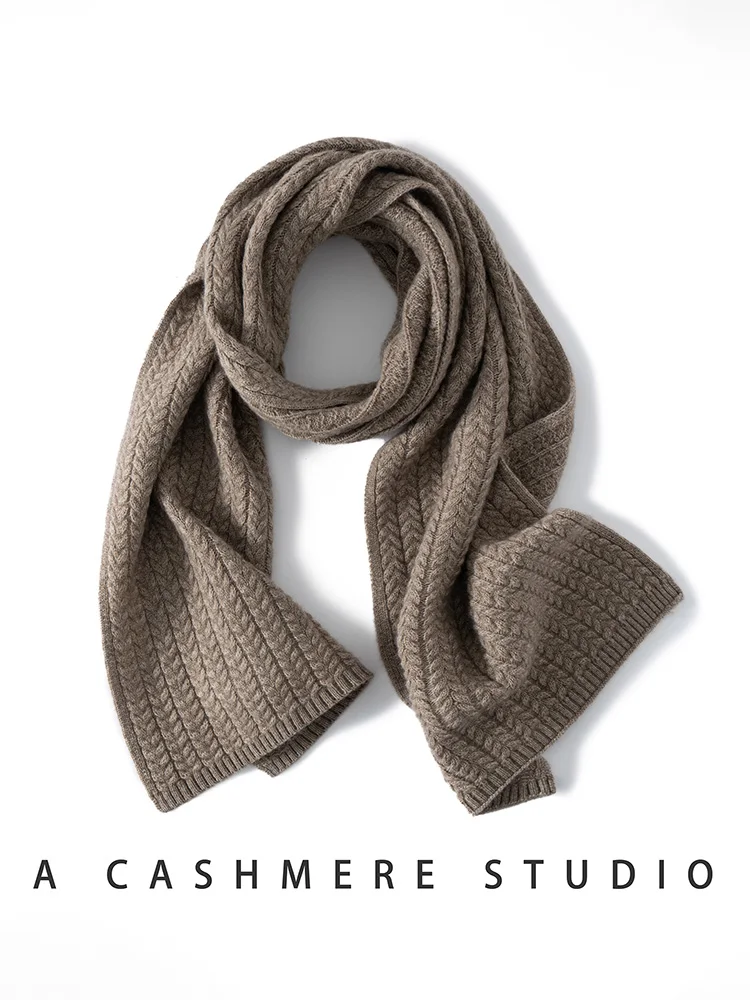 

MEETCC Women 100% Cashmere Scarf Solid Color Cable Knitted Autumn Winter New Scarf Casual Warm Soft Long Scarf Wrap Accessories