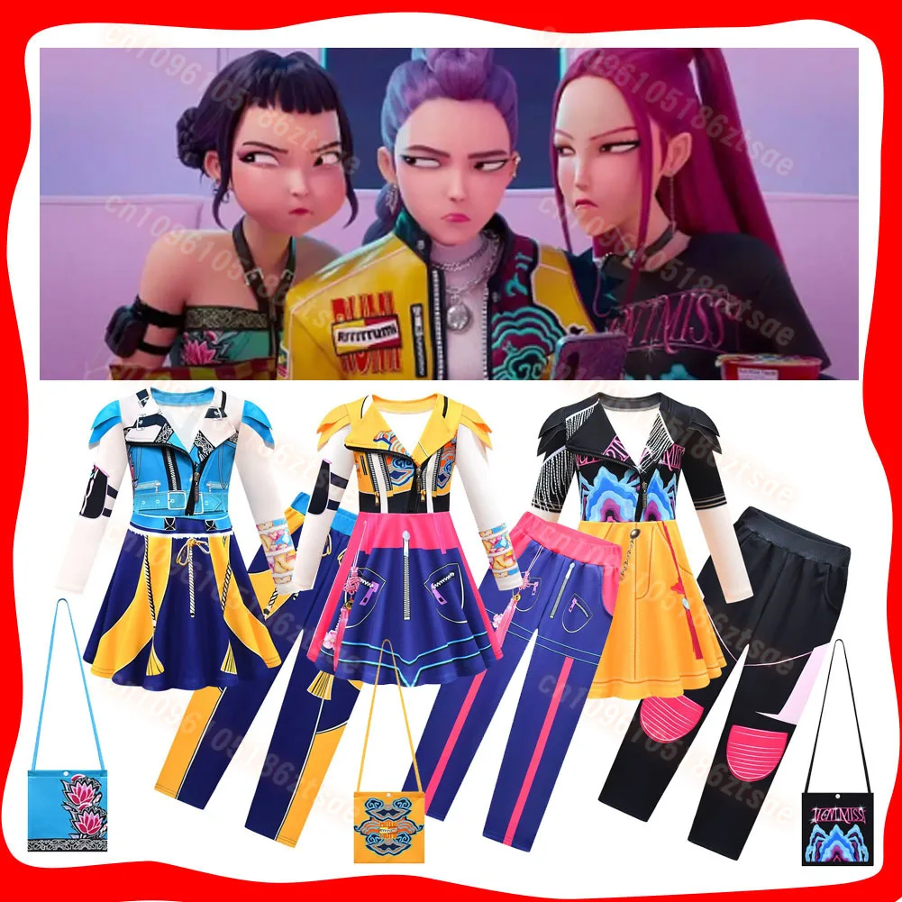 

Kids Rumi Zoey Mira Demon Hunter of KPop Cosplay Dress Pants Bag Costume Children Skirt Outfits Girls Halloween Carnival Suits