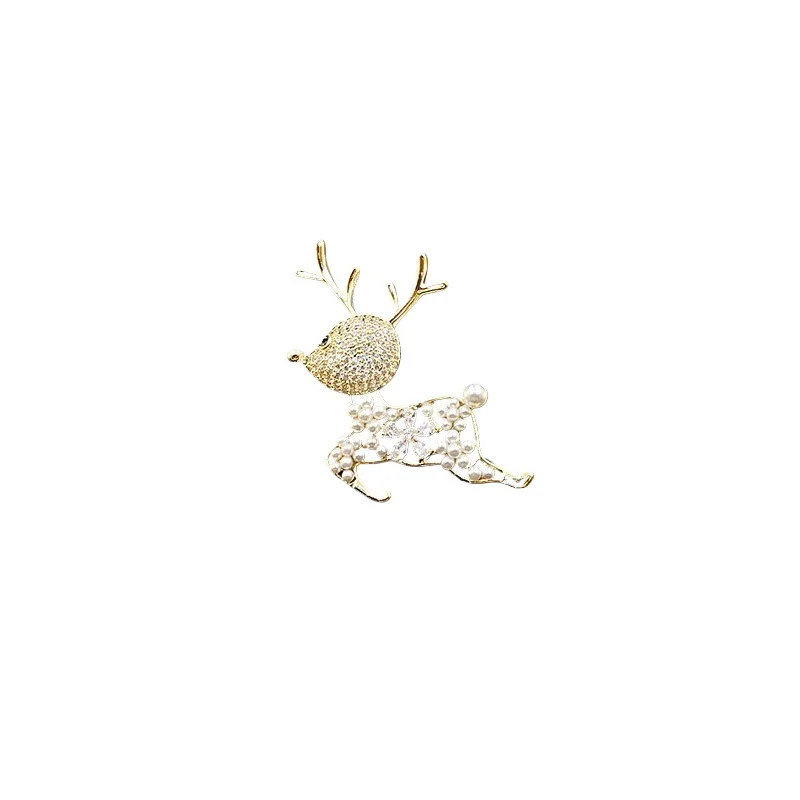 

Cute Deer Brooch Women Suit Sweater Accessories Animal Pins Coat Cardigan Pin Fixed Clothes Decoration Rhinestone Pearl Jewelry