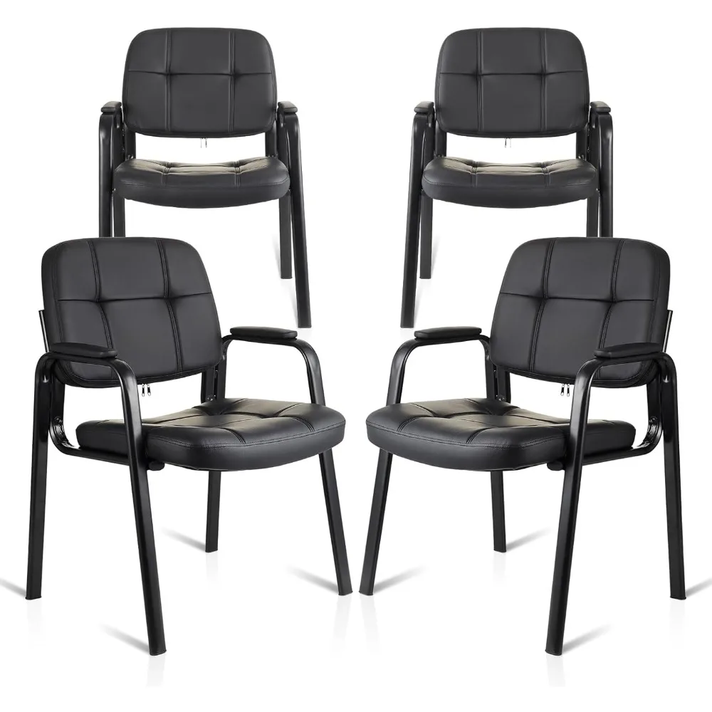 

Waiting Room Guest Chair with Bonded Leather Padded Arm Rest for Office Reception and Conference Desk Black 4 Pack