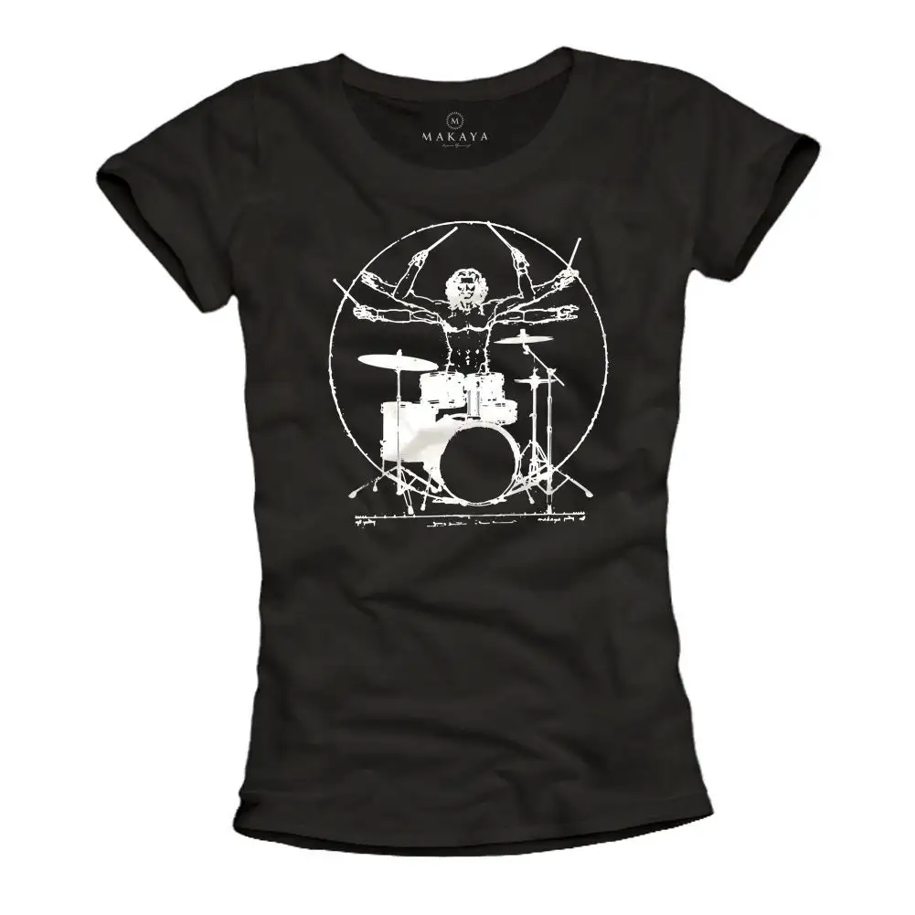 Womens Music T Shirt Drummer Band Rock Star Top For Musicans Sister Girls Friends Da Vinci S M L Xl