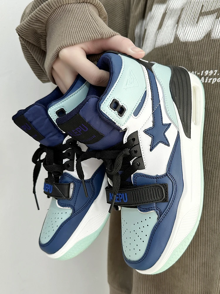 

Women's High Top oes Summer 2024 Star Pattern Thi Bot Air Cuion Baskeall Board oes Casual round Toe PU Leather