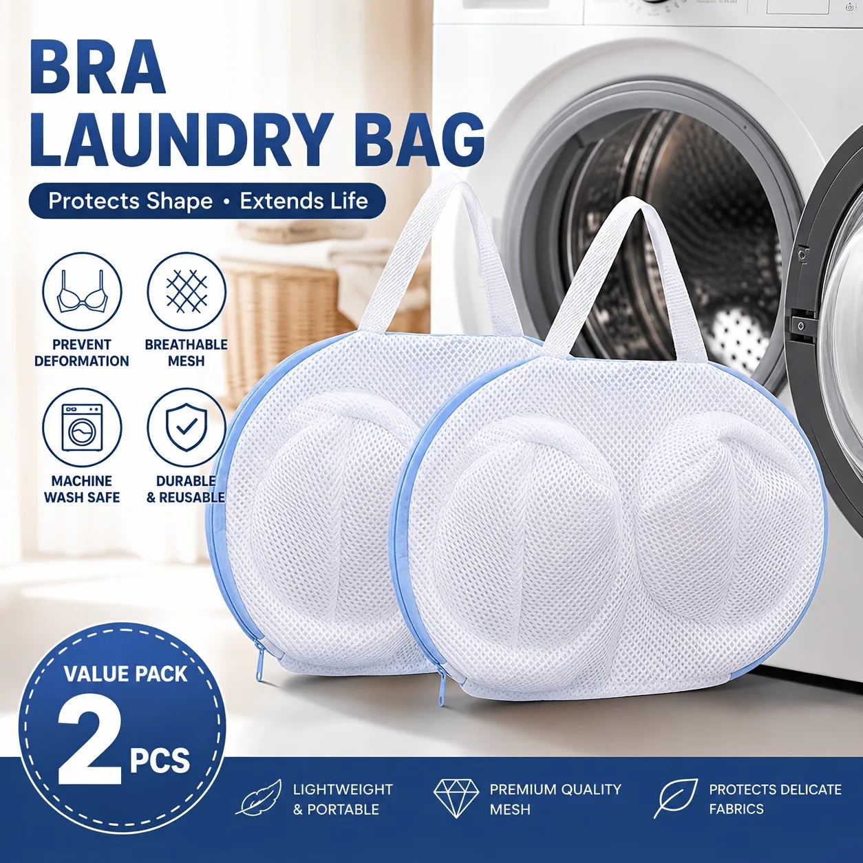 2PCS Handleable bra laundry bag, suitable for underwear, bras, bikinis, swimsuits, travel luggage organizer, laundry care bag - view 5
