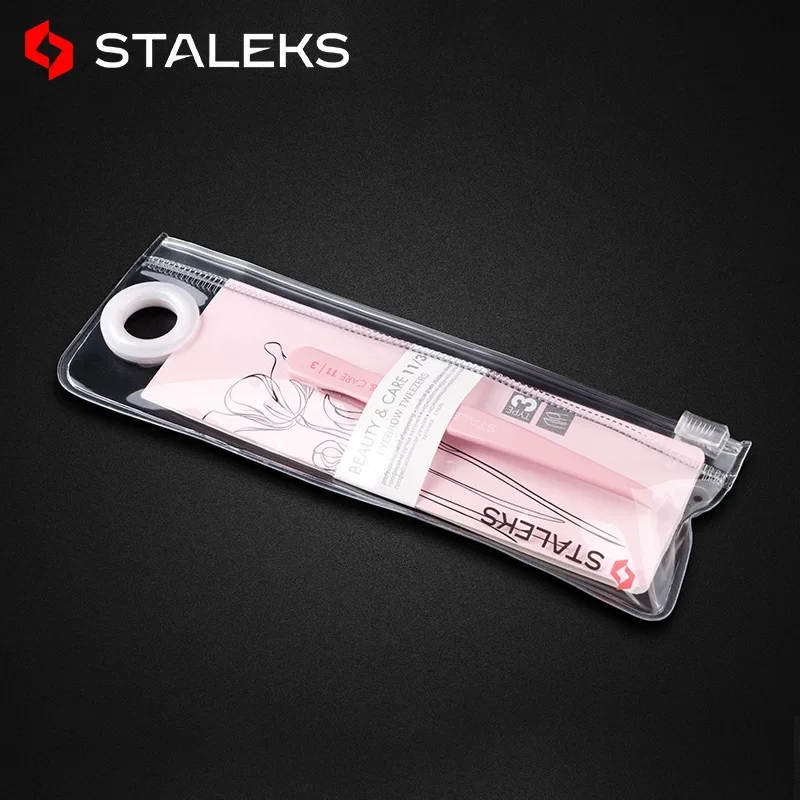 STALEKS BEAUTY&CARE 11-3 New High Quality Pink Slant Tip Eyebrow Tweezers Stainless Steel Hair Removal Beauty Makeup Tool