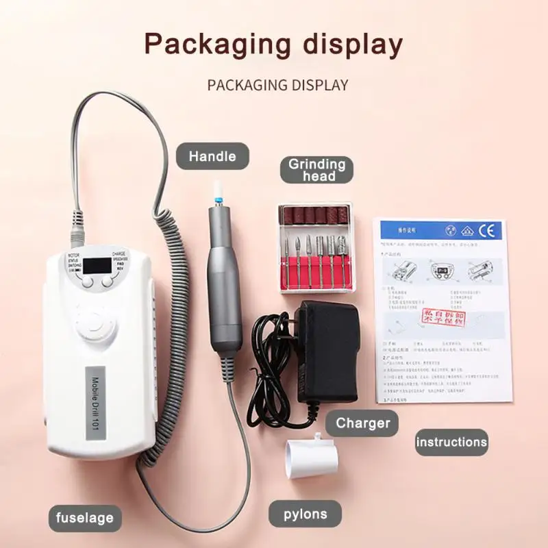 Electric Nail Drill Machine Portable Rechargeable Electric Manicure Nail File Pedicure Nail Cutter With Display