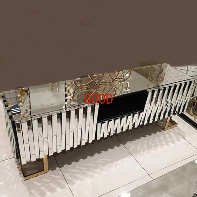 

2022 Hot Sell Luxury 3D Mirrored TV Bench Gold Stainless Steel TV Stand For Home Hotel