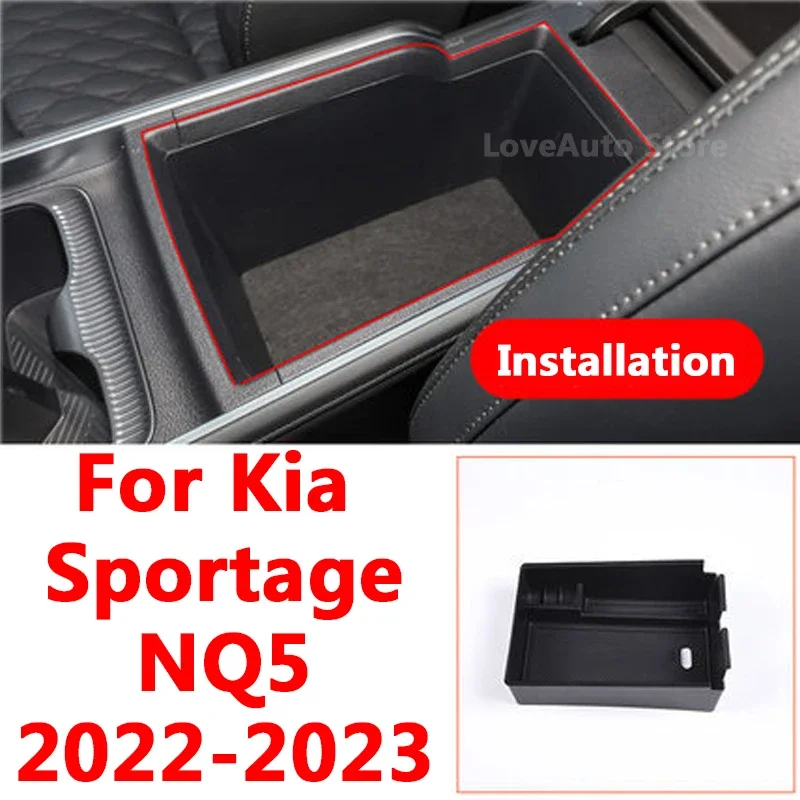 

For Kia Sportage NQ5 2022 2023 Car Central Armrest Storage Box Container Interior Stowing Tidying Flocking Organizer Box