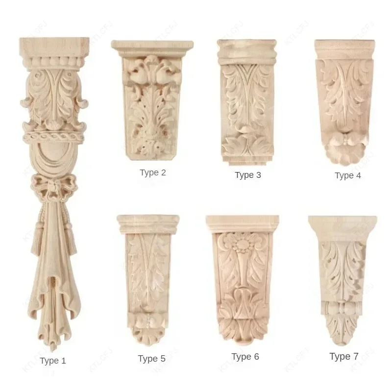 European Style Home Decoration Carved Column Solid Wood Fireplace Cabinet Vertical Flower Roman Column Decoration Wood Carving