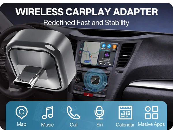 USB-C Wireless CarPlay & Android Auto Adapter, Kabelgebundener zu Kabelloser Dongle | Plug & Play-kompatibel mit iPhone und Android-Smartphones – Detail 2
