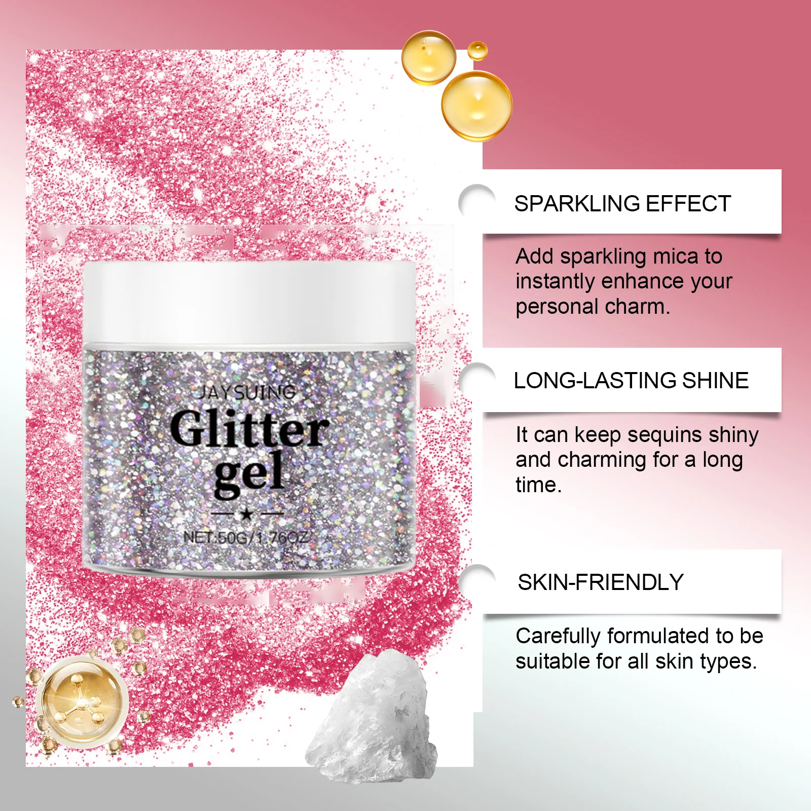 50 グラムのスパンコールボディグリッタージェルメイクアップ長期的なグリッターボディフェイスヘアアイシャドウフェスティバルパーティーカーニバルメイクアップデコレーション