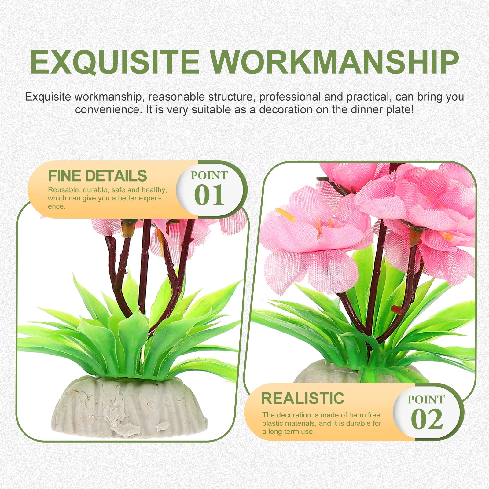 

2Pcs Artificial Flower Sushi Plate Decoration Creative Food Ornament Sashimi Plate Decor Kitchen Dish Accessory