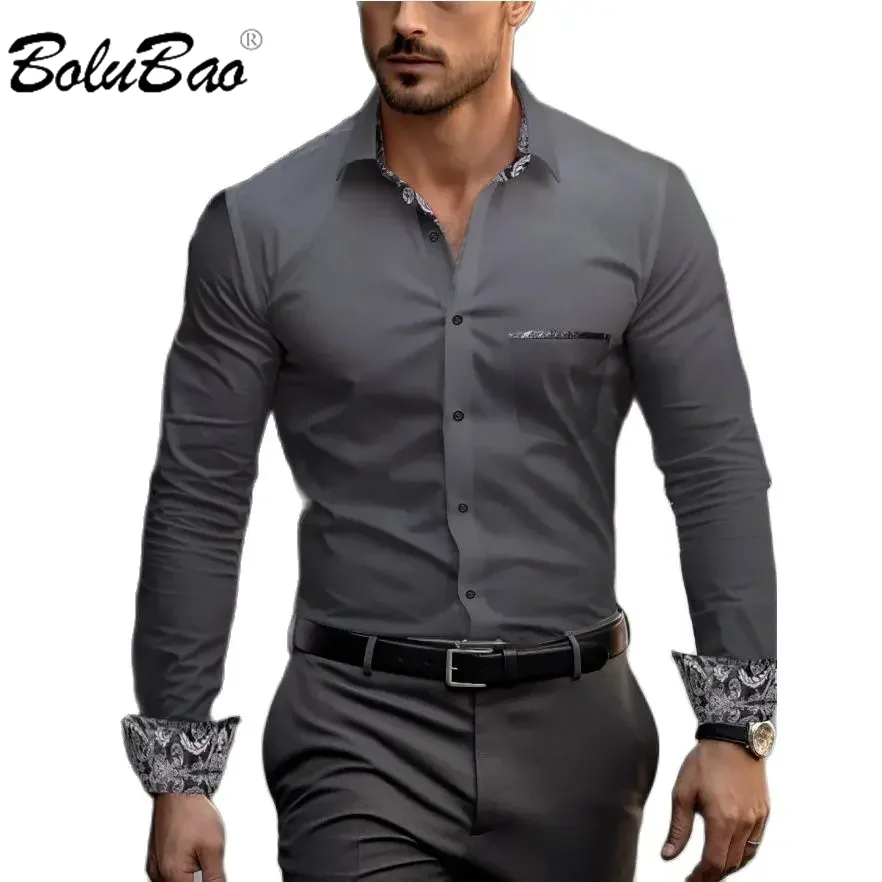 

BOLUBAO 2024 Outdoor Casual Shirt For Men Solid Color Slim-Fit Fashion Top High Quality Design Selling Business Shirt For Men