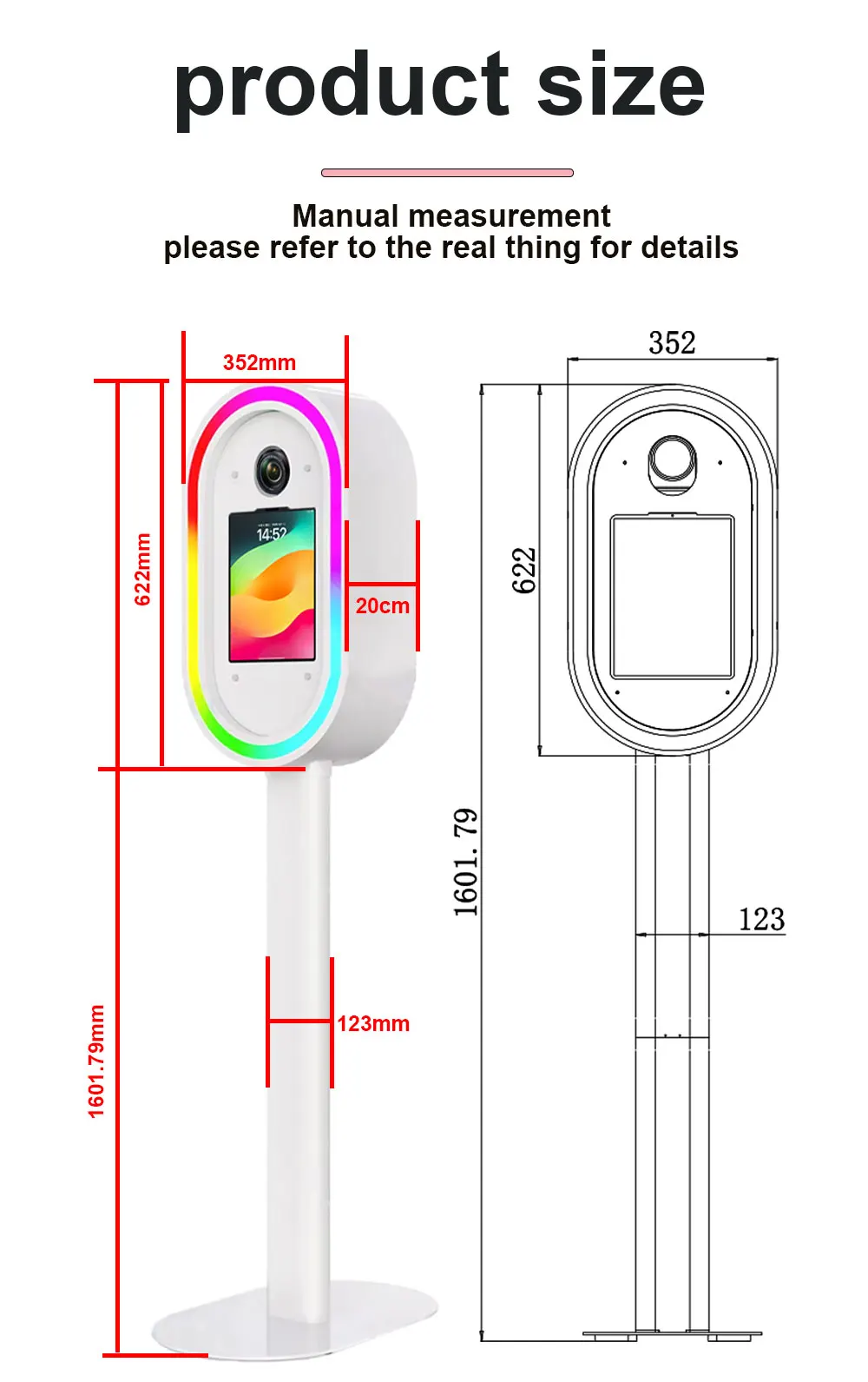 Hot-selling portable selfie iPad photo booth with wedding ring light, suitable for advertising and wedding event equipment