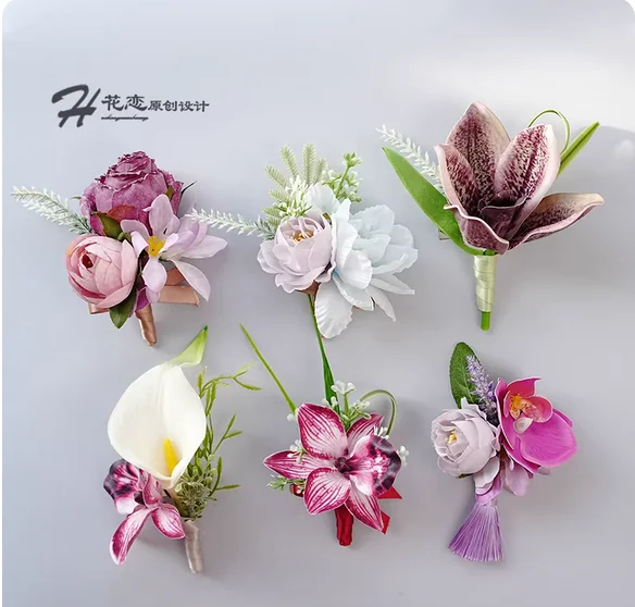 

Искусственный цветок, деловая брошь, свадебный корсаж для невесты и жениха, свадебные родители, лацкан, цветок на запястье подружки невесты.