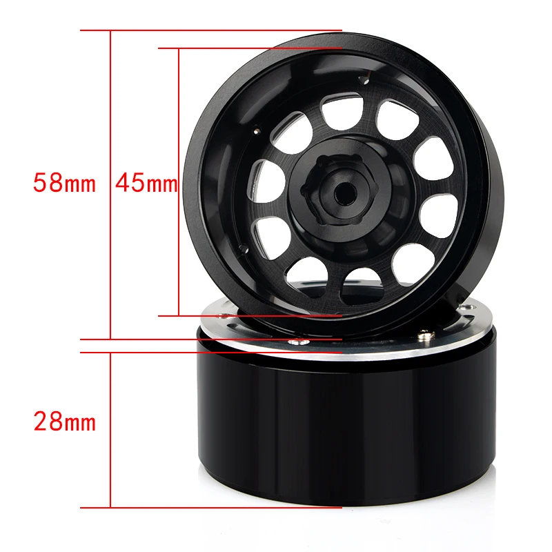 1 par de ruedas de Metal de 1,9 pulgadas, llanta Beadlock para coche trepador de control remoto 1/10 Traxxas TRX4 Defender AXIAL SCX10 RC4WD D90 Wraith Jeep Capra TF2