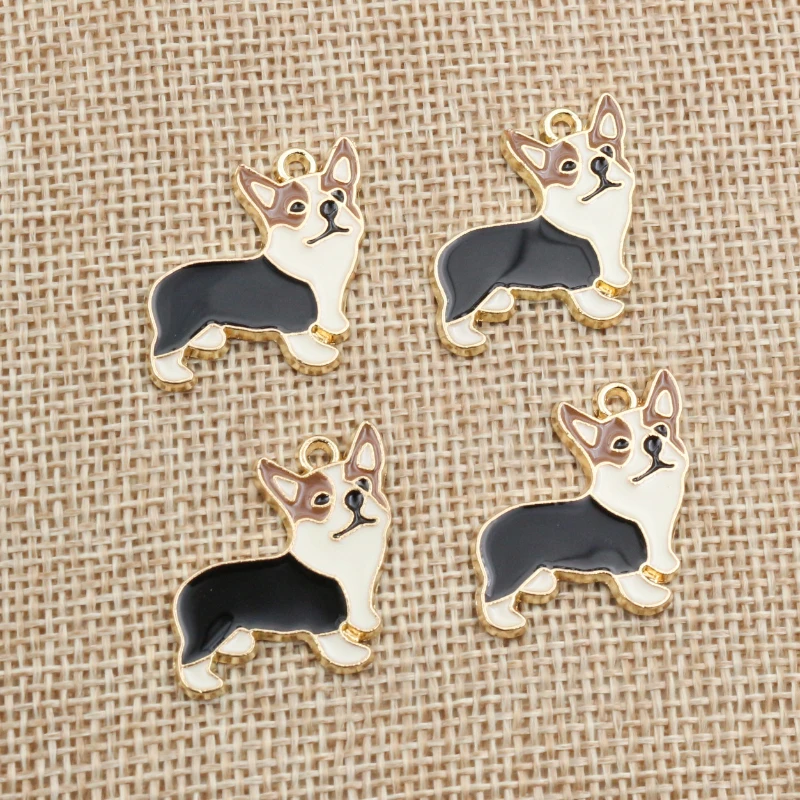 10pcs 25x23mm Enamel Corgi Dog Charms Pendant Cute DIY Jewelry Making Accessories for Earring Bracelet Necklace Craft Supplies