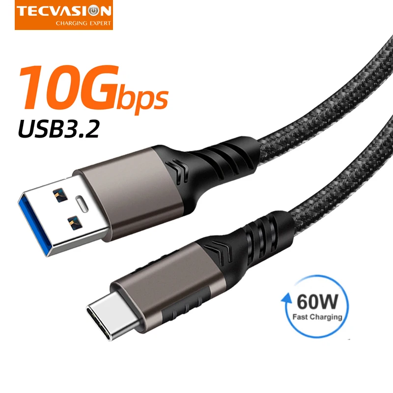 USB3.2 10Gbps kabel USB A do typu C Transfer danych kabel dysk twardy SSD USB C 3A 60W kabel do androida szybkiego ładowania 3.0 ładowania