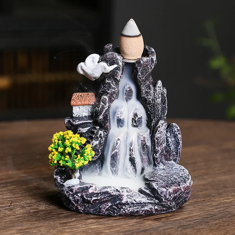 Resin landscape waterfall aromatherapy stove ornaments creative home interior Zen backflow incense stove decorations