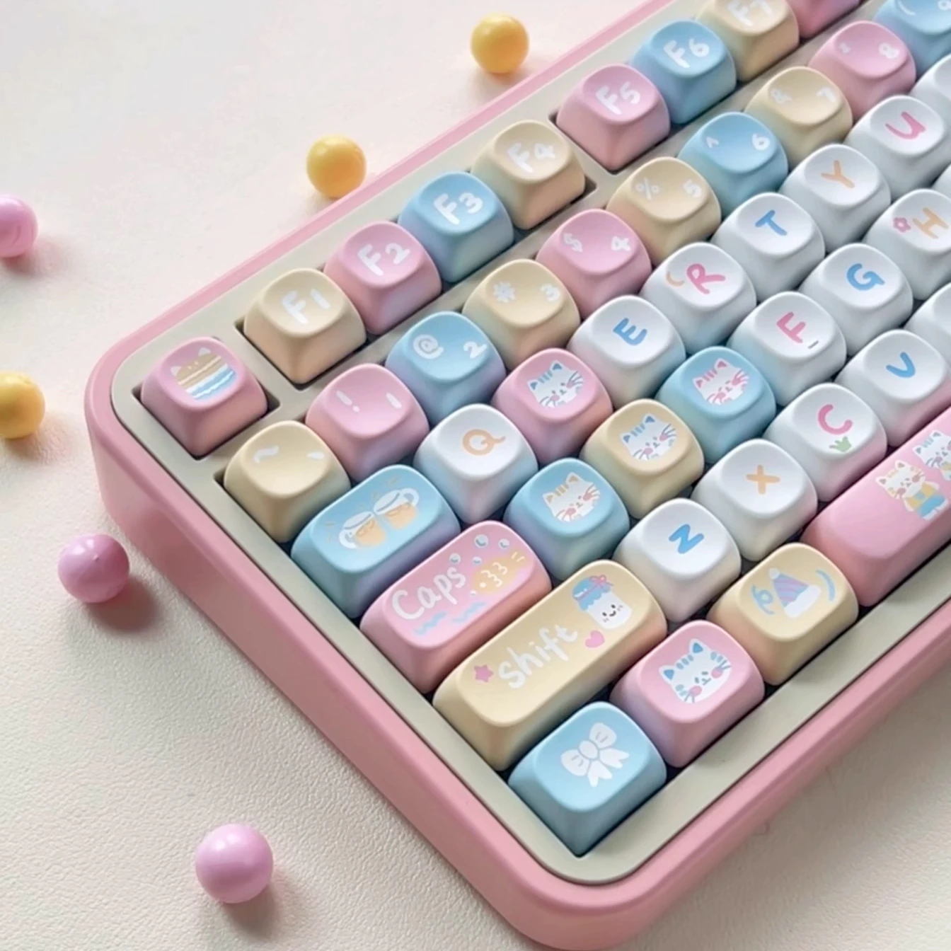 

Cat Macaron keycap girl cute MOA/KOA height PBT hot sublimation mechanical keyboard cross hat customization