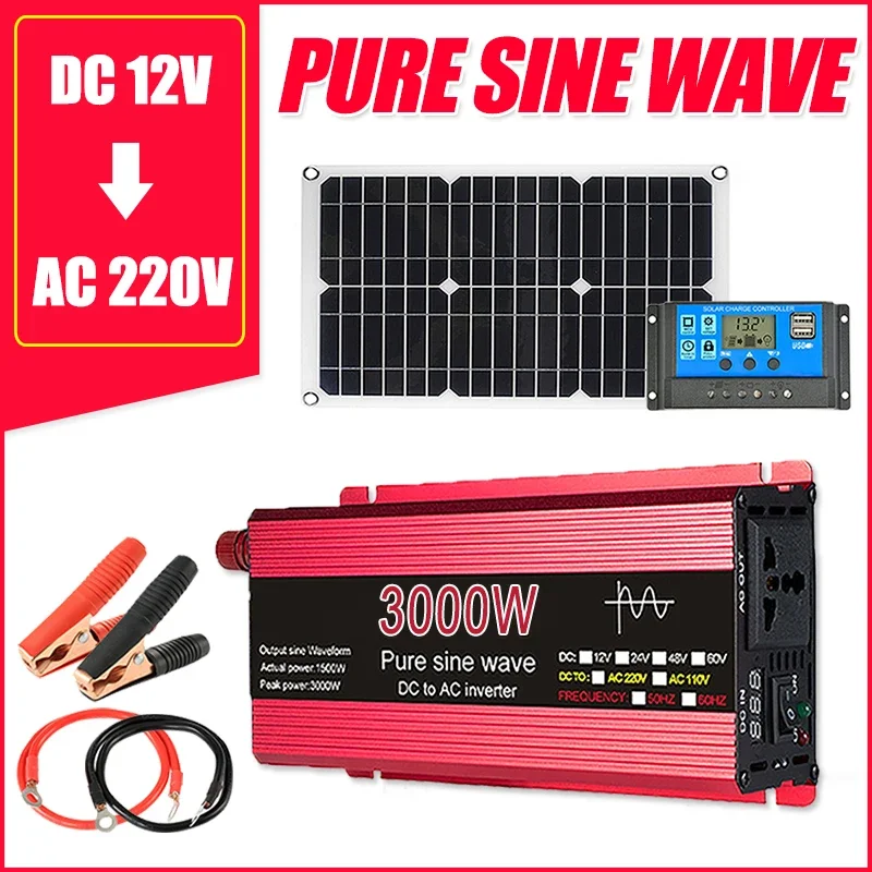 

Solar System Generator Complete Kit 20W Solar Panel 30A Controller 1000W 1600W 2200W 3000W 12V 220V Pure Sine Wave Inverter