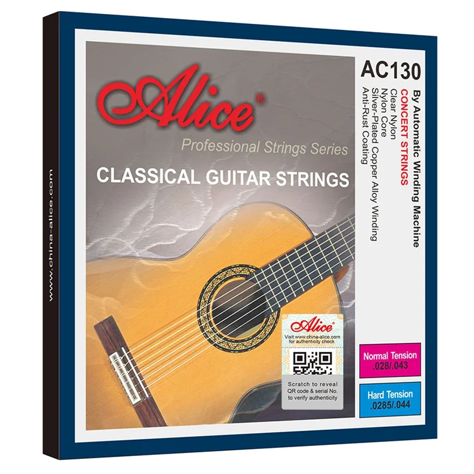 Alice AC130-cuerdas de Guitarra clásica profesional, cuerdas de cobre plateado enrollado, nailon transparente, alta tensión Normal, 6 cuerdas