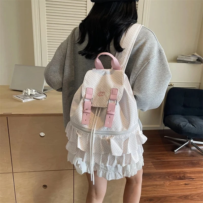 

Backpack Korean Version Ins Simple and Versatile Polka Dot Flip Casual Single Shoulder Backpack College Style