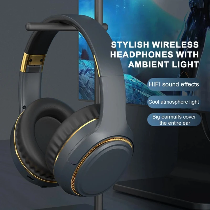وظيفة تقليل الضوضاء ستيريو HI-FI محمولة، سماعة بلوتوث 5.3 لاسلكية مثبتة على الرأس مع عمر بطارية طويل وإضاءة RGB
