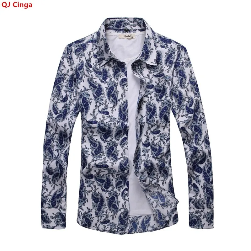 New Fall Collection: Men's White Long-sleeve Printed Shirts; Spring Single-breasted Lapel Shirt; Tops in Asian Sizes.