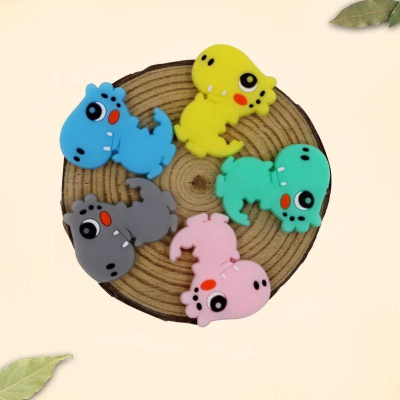 5 قطعة ديناصور صغير سيليكون الخرز الكرتون الحيوان التركيز الخرز DIY بها بنفسك مصاصة سلسلة حبة القلم اكسسوارات لصنع المجوهرات #3