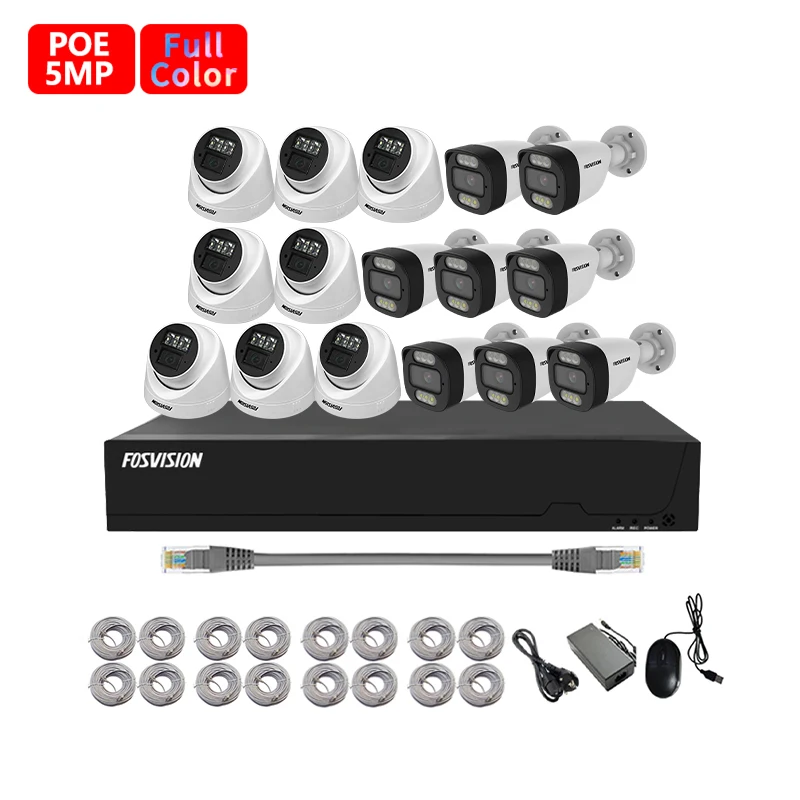 High quality cctv camera Full Color 5mp 16ch Ip Poe Nvr CCTV Camera System Camera Kit Set Nvr Home Security Cctv System