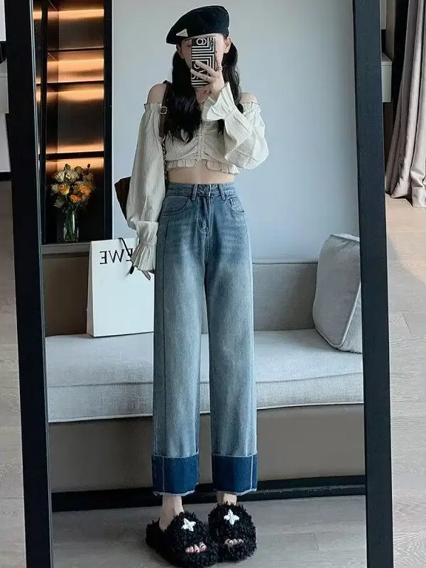 

Джинсы женские летние с высокой талией, прямые, винтажные, облегающие, укороченные (до щиколотки), в гонконгском стиле, маленькие размеры, новинка