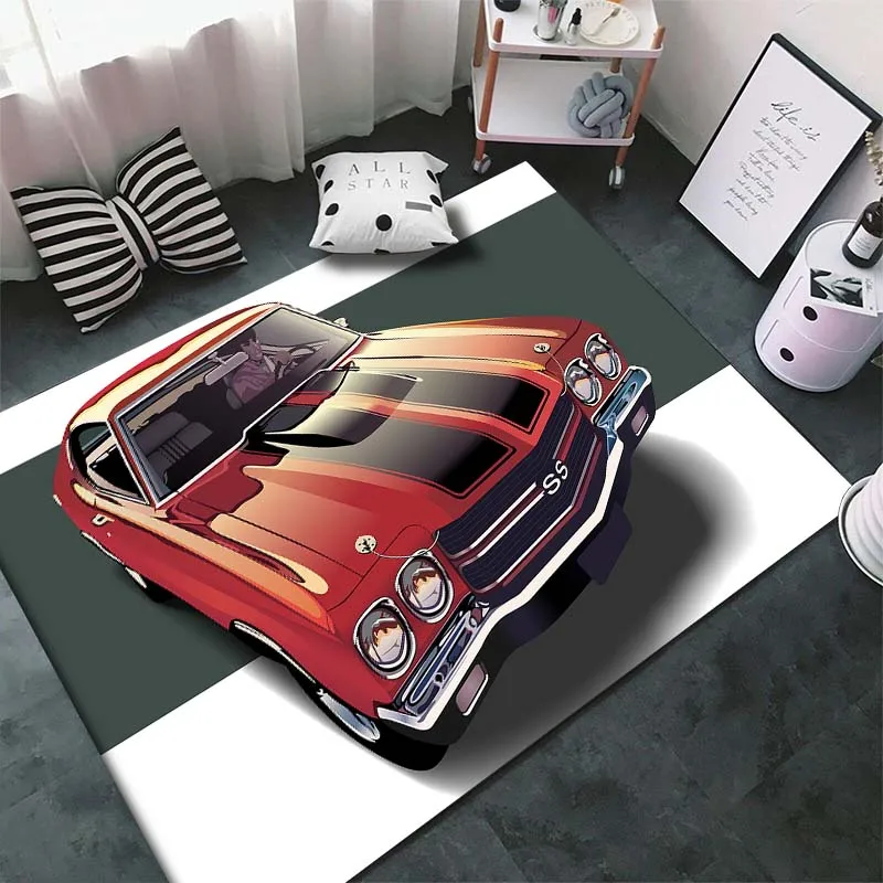 15 Sizes Classical Racing Car Pattern Art Rug for Bedroom Living Room Cool Old Car Floor Mats Home Decor Non-Slip Floor Pad Rugs