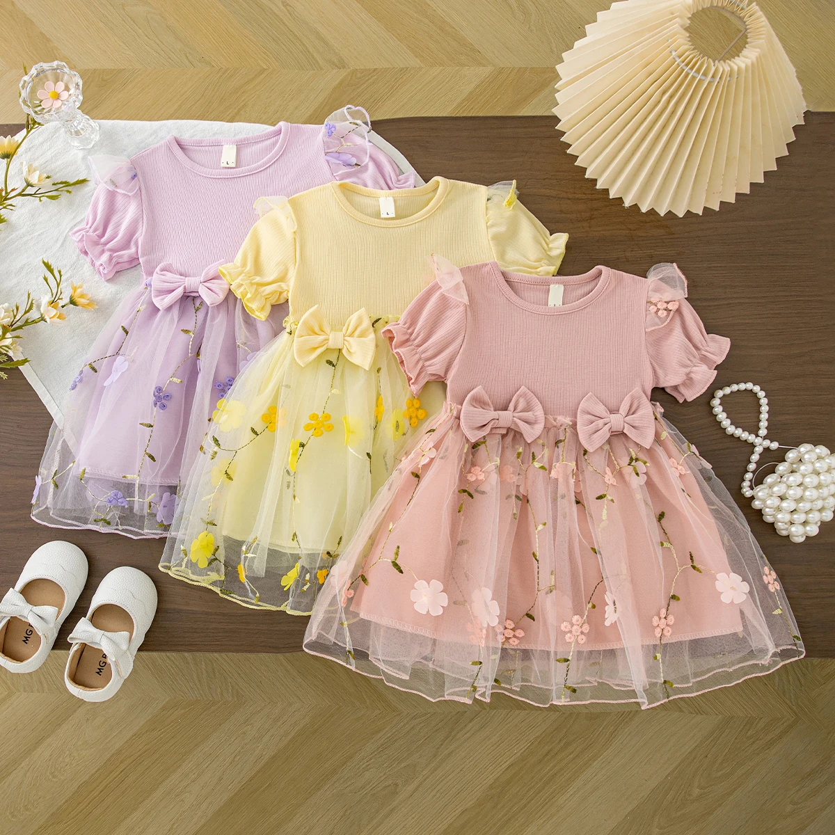 Sommerkleid für Babymädchen Süßes Blumenmädchenkleid Feenhaftes Tüll-Tutu Geburtstagsparty Prinzessinnenkleid Kinderkleidung 6 Monate-2 Jahre